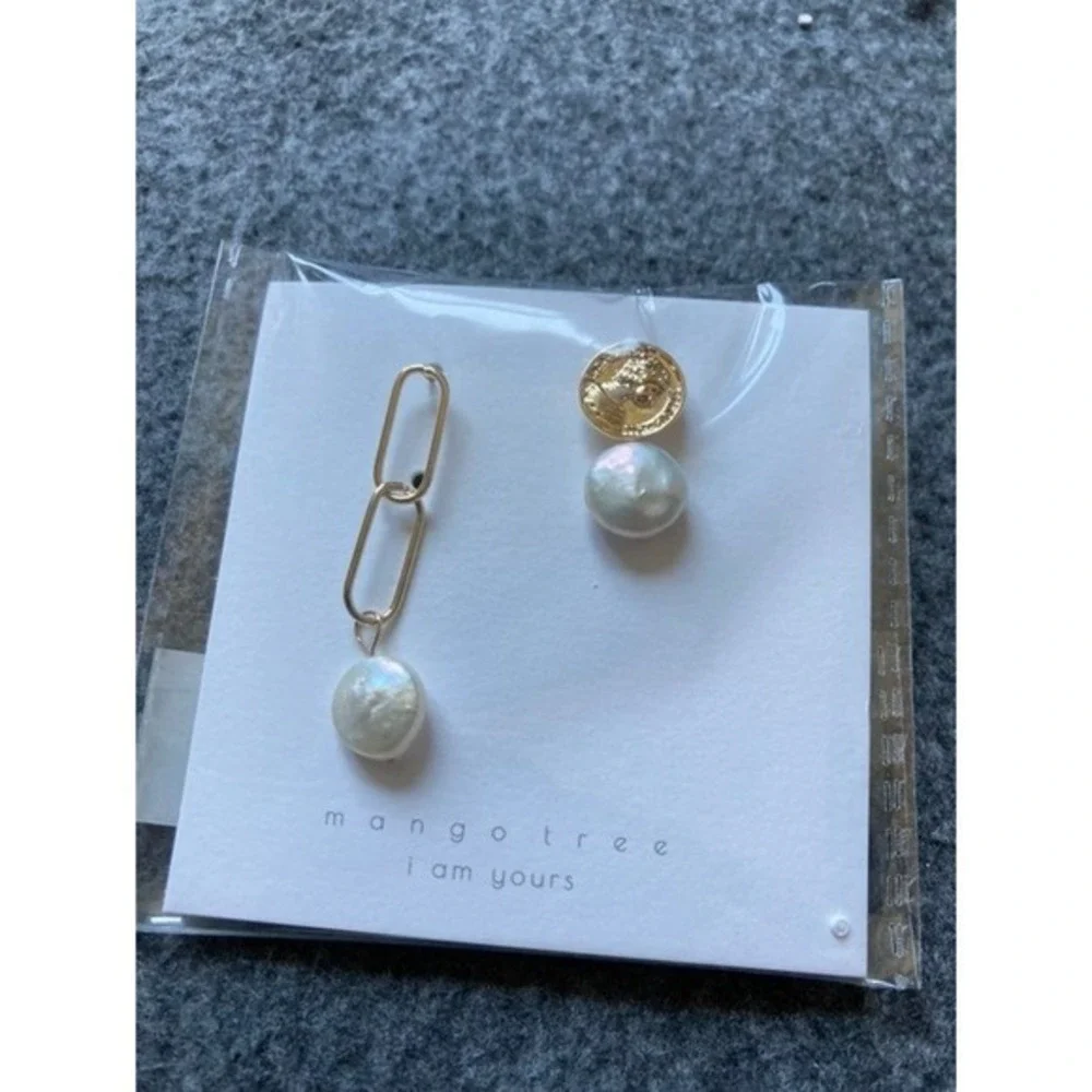 Asymmetric Real Pearl Trio Earrings Set – Unique Drop & Stud Combo Geometric New